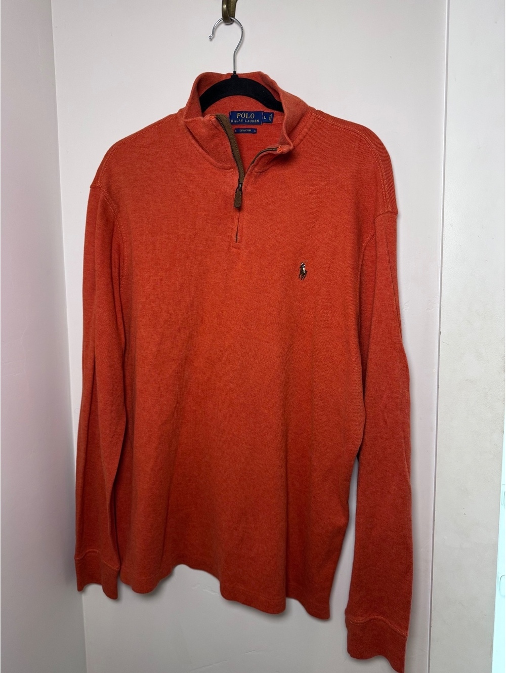 Polo Ralph Lauren Estate Rib Quarter Zip Pullover Men’s L Burnt Orange Pony